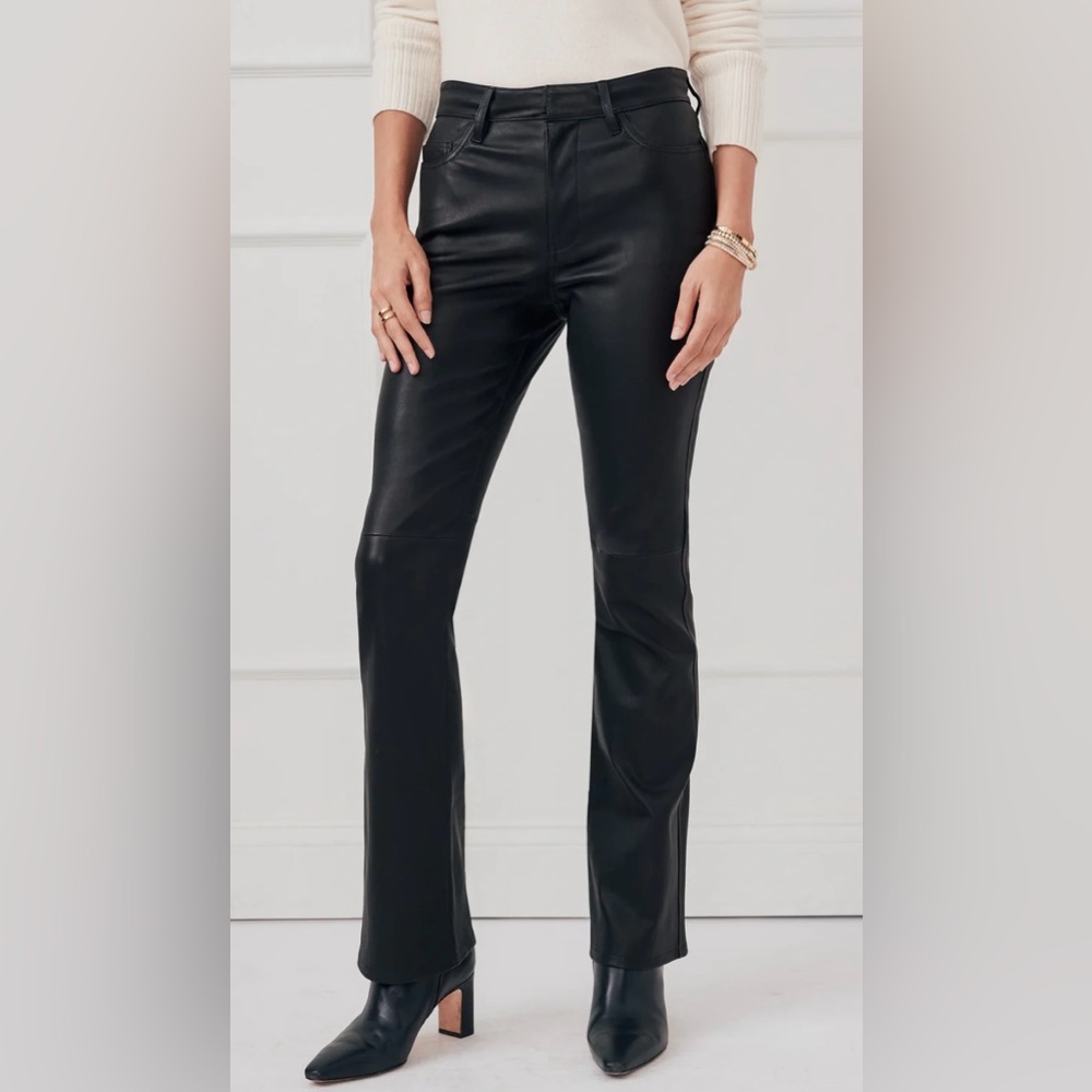 TANNERY WEST Women’s BLACK 100% LEATHER PANTS Lined 30x30 Flat Front High Waist